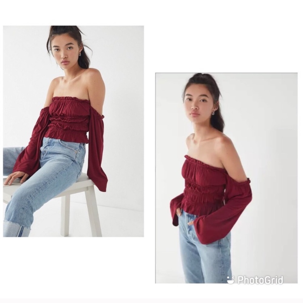urban outfitters maroon off the shoulder top